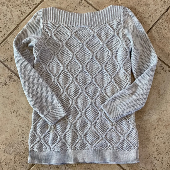 LOFT Lt Gray Cable Sweater M - Picture 4 of 5